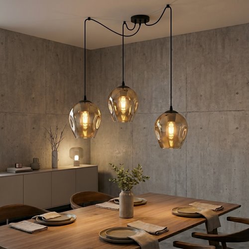 Lampa wisząca LEVEL 3 BL MIODOWY pająk klosz bursztyn czarna