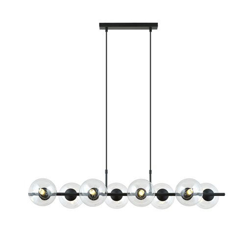 Lampa wisząca RORY 8 BLACK/TRANSPARENT loft, czarna, klosz