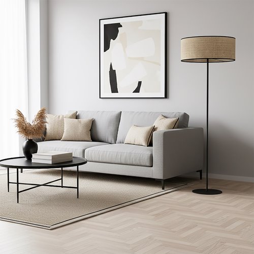 Lampa podłogowa ECO LP1 RATTAN klasyczna, beżowa, abażur