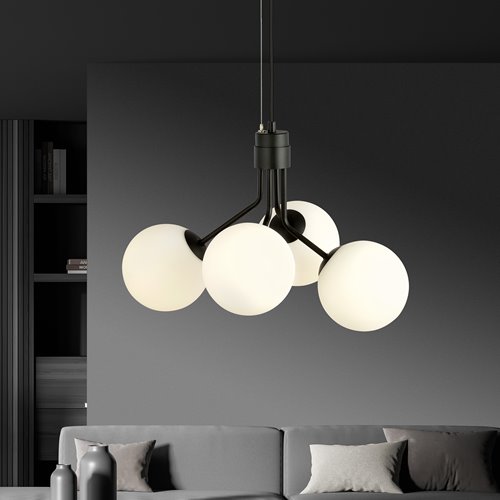 Lampa wisząca NOVA 4 BL/OPAL klosze kule czarna/biała