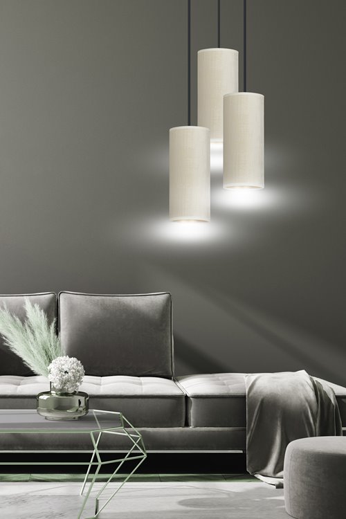 Lampa wisząca BENTE 3 BL PREMIUM WHITE abażur welur biały