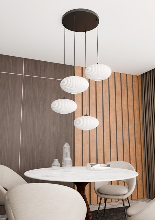 Lampa wisząca COCO 4 BL PREM OPAL, duży klosz, biała, czarna