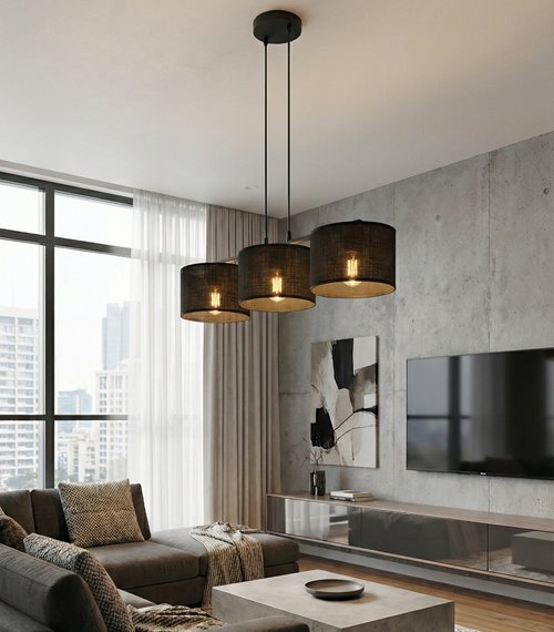 Lampa wisząca ECO 3 BLACK klasyczna, abażur, czarna