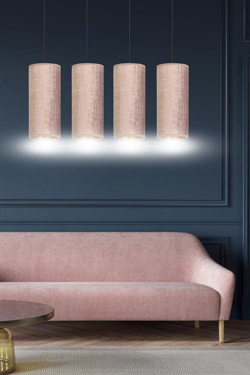 Lampa wisząca BENTE 4 BL ROSE abażur welur różowy