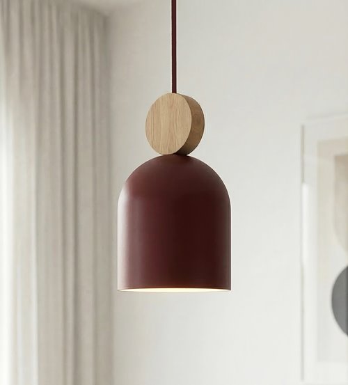 Lampa wisząca MESI 3PREM BURGUNDY nowoczesna, metal, drewno