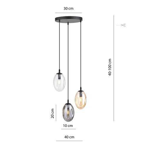 Lampa wisząca ASTRAL 3 BL PREMIUM MIX klosze multikolor