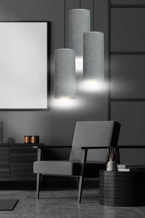 Lampa wisząca BENTE 3 BL PREMIUM GRAY abażur welur szary