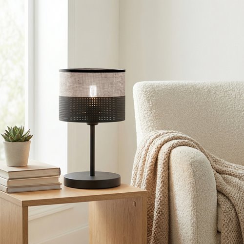 Lampka nocna KARBON LN1 BL GRAY abażur, szara, klasyczna