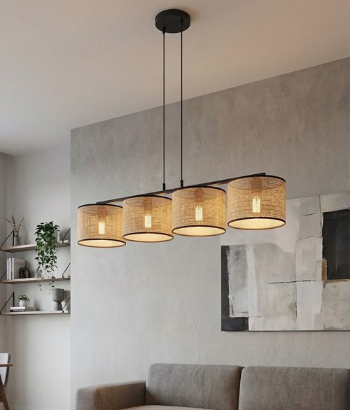 Lampa wisząca ECO 4 BL RATTAN klasyczna, abażur, beżowa