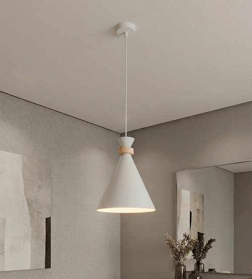 Lampa wisząca ZERO 1 WHITE nowoczesna, biała, metal, drewno