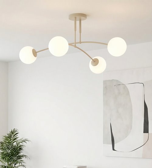 Lampa sufitowa PREGOS 4 MOKKA OPAL klasyczna, klosz, beżowa