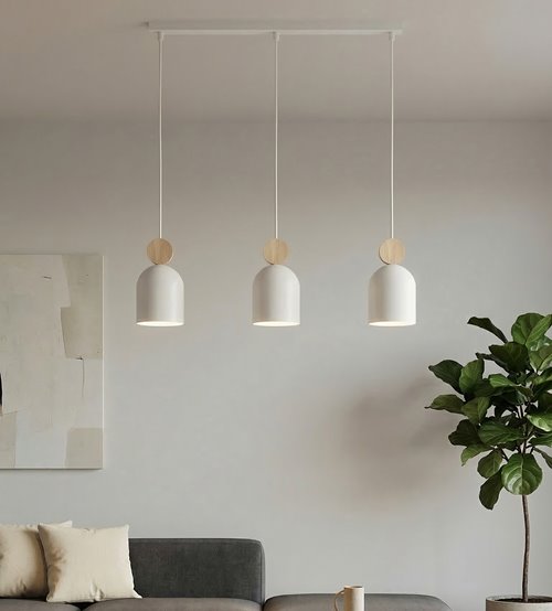 Lampa wisząca MESI 3 WHITE nowoczesna, biała, metal drewno