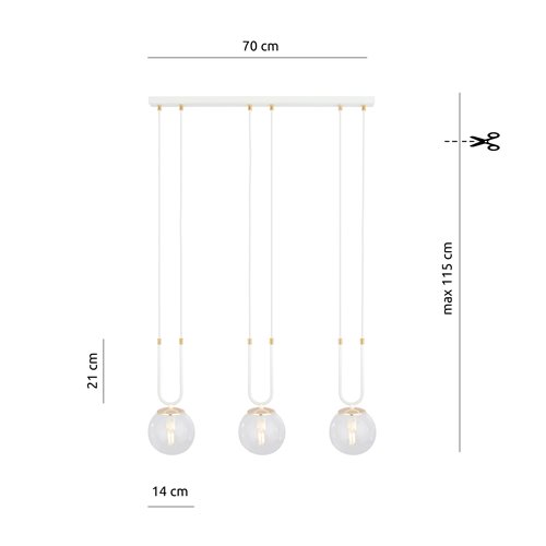 Lampa wisząca GLAM 3 WH/TRANSPARENT biała/transparent/złota
