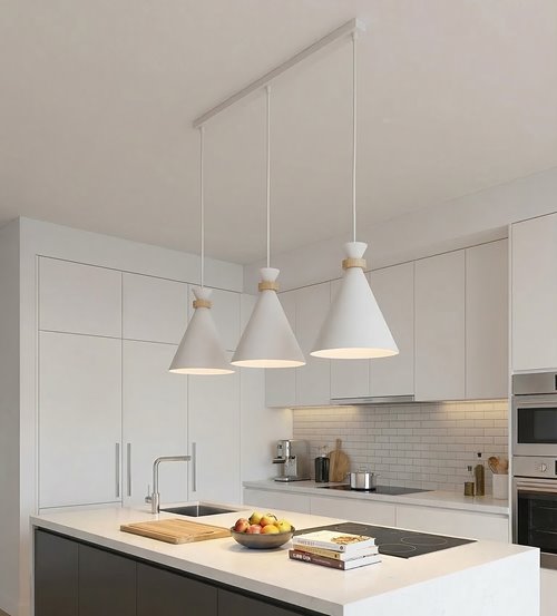 Lampa wisząca ZERO 3 WHITE nowoczesna, biała, metal, drewno