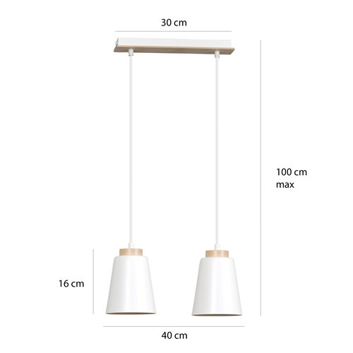 Lampa wisząca BOLERO 2 WHITE skandynawska, drewno, biała