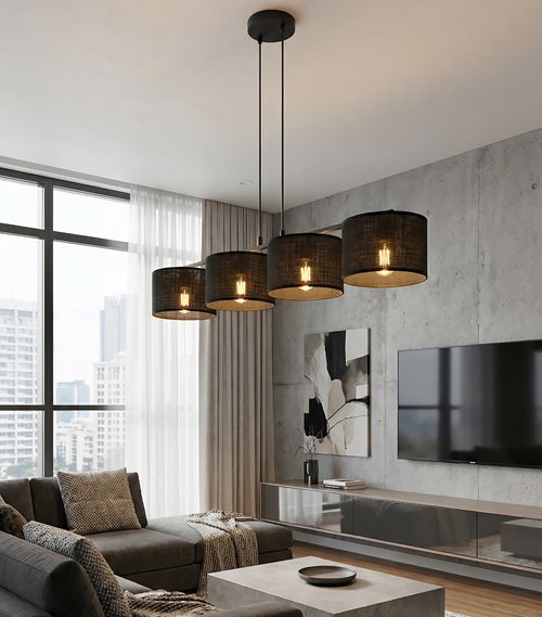 Lampa wisząca ECO 4 BLACK klasyczna, abażur, czarna