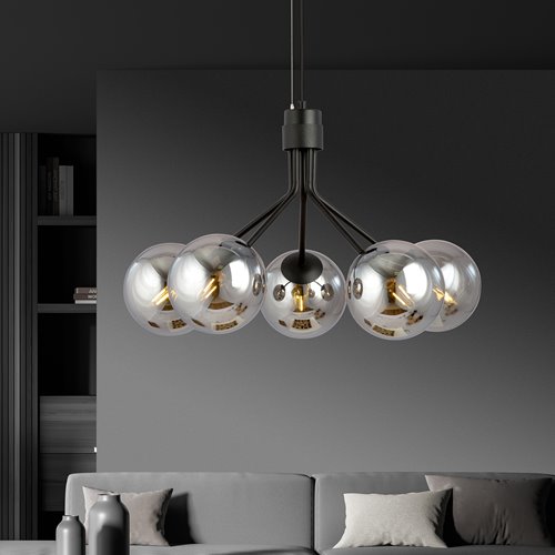 Lampa wisząca NOVA 5 BL/GRAFIT kule klosze czarna/grafit