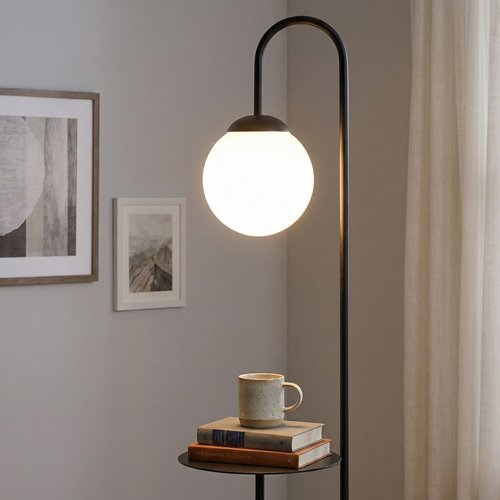 Lampa podłogowa BARI LP1 BL design, stolik, czarna/biała