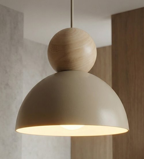 Lampa wisząca KAKI 1S MOKKA nowoczesna, beż, metal drewno