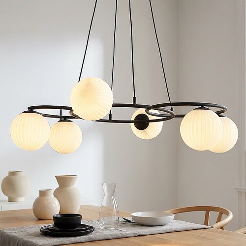 Lampa wisząca LIBRA 6 BL OPAL, design, klosz, biały, czarny