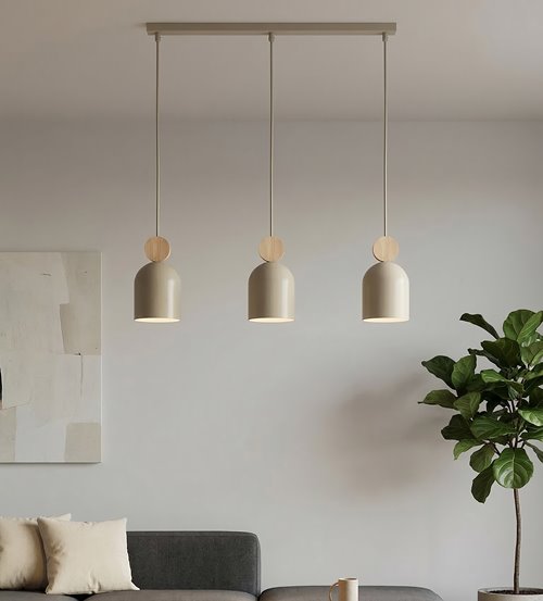 Lampa wisząca MESI 3 MOKKA nowoczesna, beżowa, metal drewno