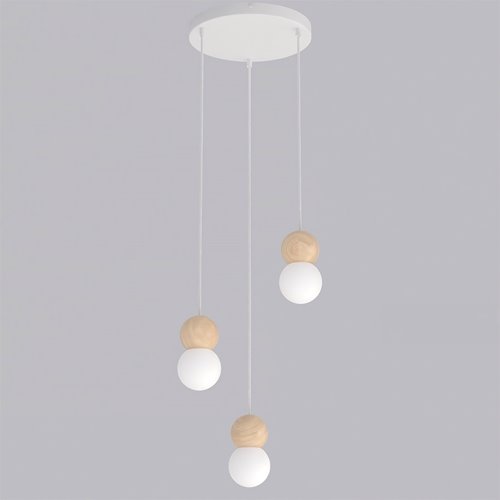 Lampa wisząca LOOP 3 WHITE nowoczesna, biała, drewno, klosz