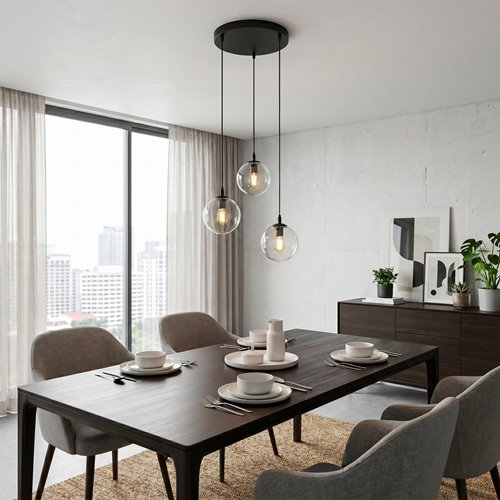 Lampa wisząca COSMO 3 BL PREMIUM TRANSPARENT klosz, czarna