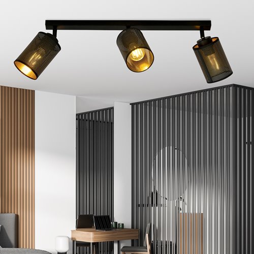Lampa sufitowa BRONX 3 BLACK nowoczesna, abażur czarno/złoty