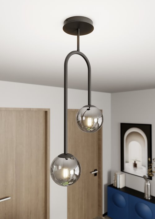 Lampa wisząca ATRIA 2 BL GRAFIT, design, klosz, biały czarny