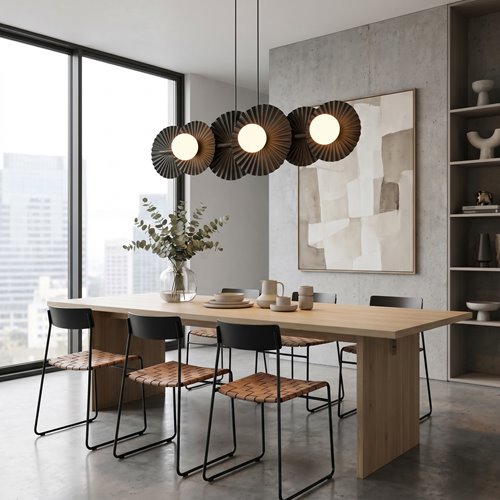 Lampa wisząca UMBRA 6 BLACK OPAL loft, czarna, metal, fala