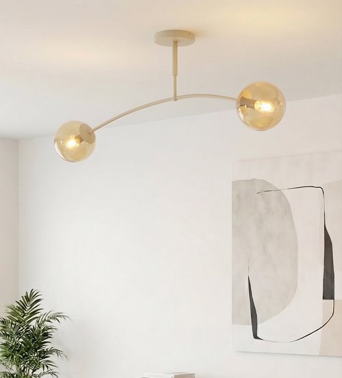 Lampa sufitowa PREGOS 2 MOKKA AMBER klasyczna, klosz, beżowa