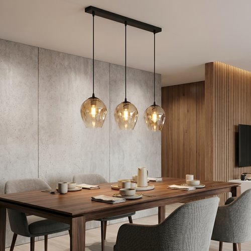 Lampa wisząca ISTAR 3 BL MIODOWY loft klosz bursztyn, czarna