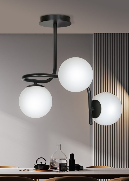 Lampa sufitowa KALF 3 BLACK klasyczna, klosz, czarno/biała