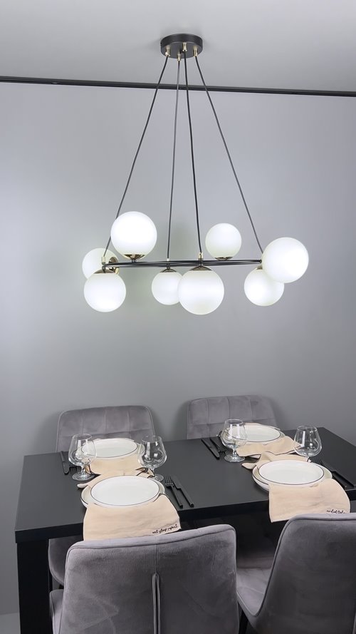 Lampa wisząca AZURA 8 BL OPAL wyjątkowa, nowoczesna, klosze