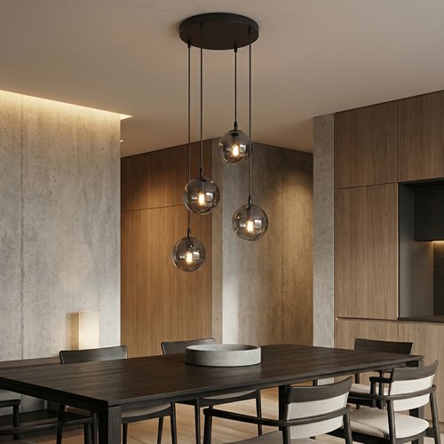 Lampa wisząca COSMO 4 BL PREMIUM GRAFIT loft, klosze, czarna