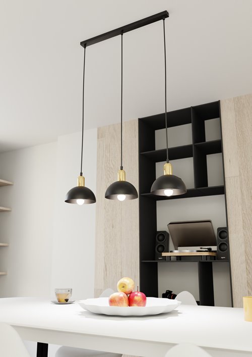 Lampa wisząca MOTO 3 BL, loft, metal, czarna, złota