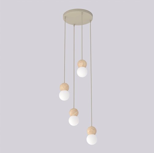 Lampa wisząca LOOP 4 MOKKA nowoczesna, beż, drewno, klosz
