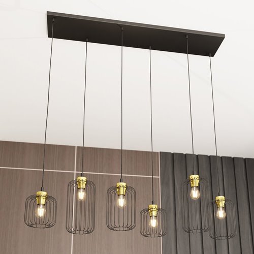 Lampa wisząca VANDER 6 BL GOLD loft nowoczesna czarno/złota