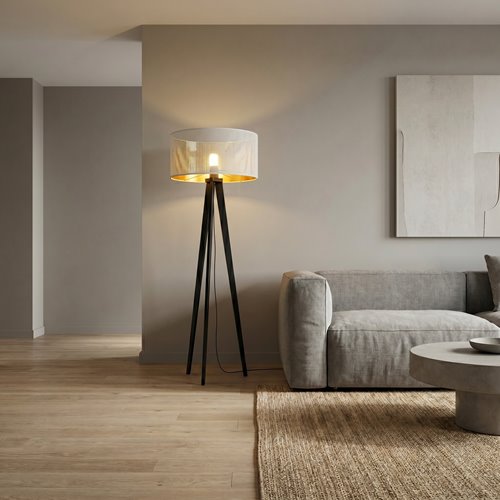 Lampa podłogowa ASTON LP1 WHITE/GOLD abażur, biało/złoty