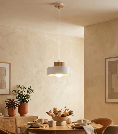 Lampa wisząca KIVI 1S WHITE nowoczesna, biała, metal drewno