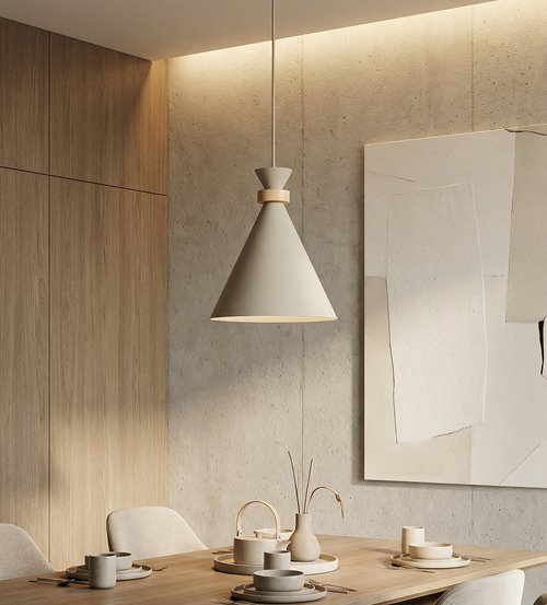 Lampa wisząca ZERO 1 MOKKA nowoczesna, beżowa, metal, drewno