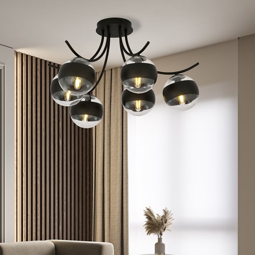 Lampa sufitowa BOSTON 6 BLACK/STRIPE czarna/transparent