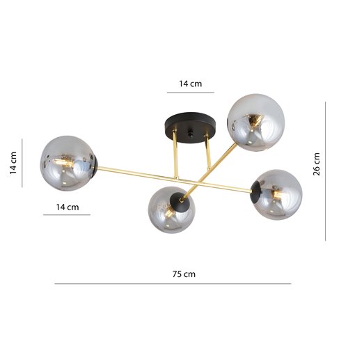Lampa sufitowa MAGNUM 4 BL GRAFIT plafon czarna/złota/grafit