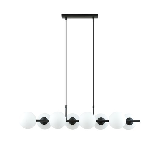 Lampa wisząca RORY 8 BLACK/OPAL loft, czarna, klosz