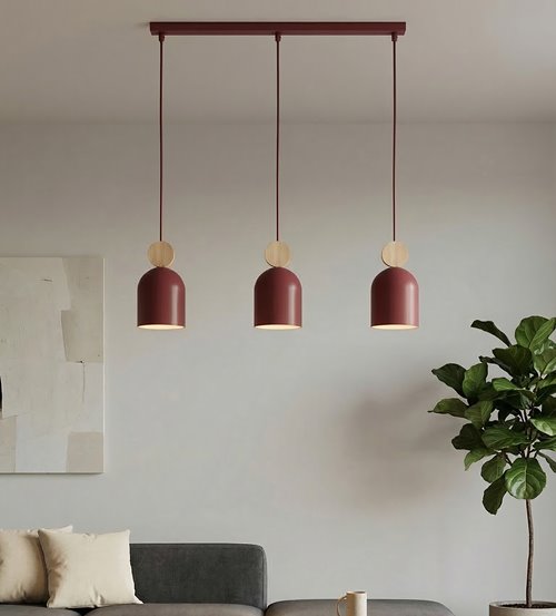 Lampa wisząca MESI 3 BURGUNDY nowoczesna, metal, drewno