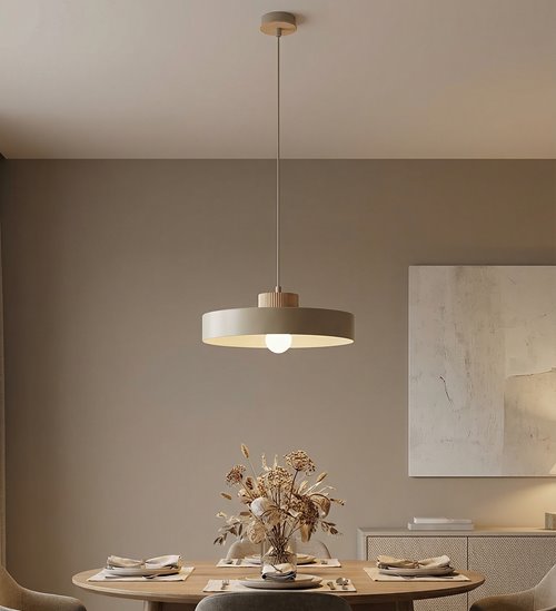 Lampa wisząca KIVI 1L MOKKA nowoczesna, beżowa, metal drewno