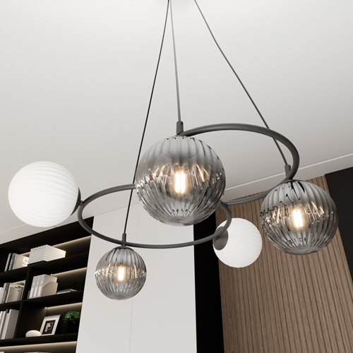 Lampa wisząca LIBRA 5 BL MIX, design, klosz, biały czarny