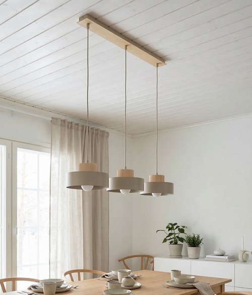 Lampa wisząca KIVI 3 MOKKA nowoczesna, beżowa, metal, drewno