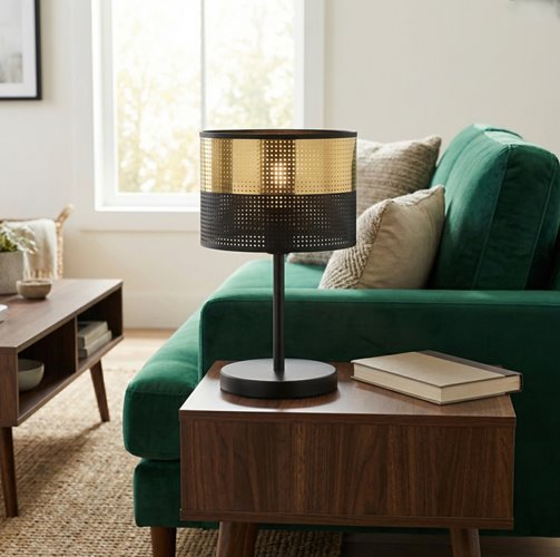 Lampka nocna LUX LN1 BL GOLD abażur, czarna, złota klasyczna