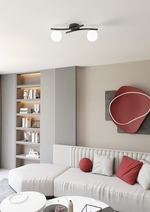 Lampa sufitowa OPUS 2 BL OPAL, plafon, klosz, biały, czarny